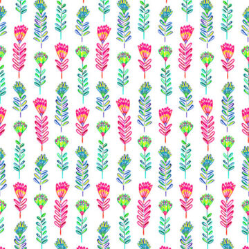 Colourful floral pattern on white background.