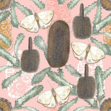 Custom Fabric 'Brown Banksia Bush Butterfly' by Amanda Laing
