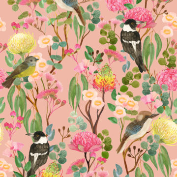 Custom Fabric 'Australian Birds and Blooms Blush' by Cecilia Mok