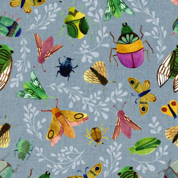Custom Fabric 'Beautiful Bugs Blue' by Cecilia Mok