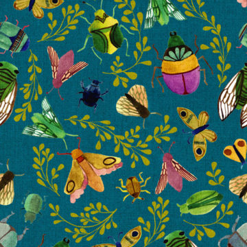 Custom Fabric 'Beautiful Bugs Teal' by Cecilia Mok