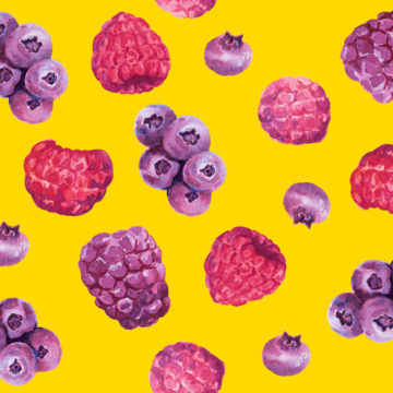 Custom Fabric 'Berries Purple in Bright Yellow' by Maggie Lam Surface Design