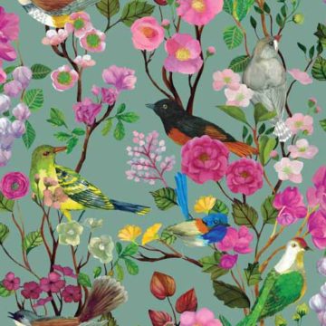 Custom Fabric 'Birds and Blooms Chinoiserie Duck Egg' by Cecilia Mok