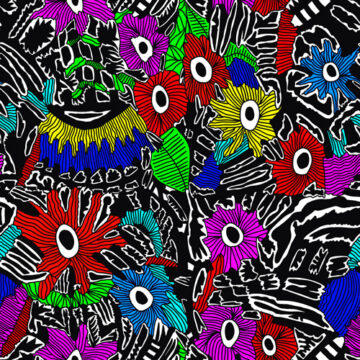 Custom Fabric 'Black Bits and Flowers' by Antayjo Art (Ang Watson)