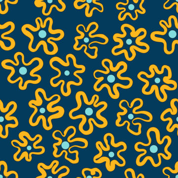 Custom Fabric 'Bloomin Squiggles Golden Yellow on Navy' by Winter Bloom Designs