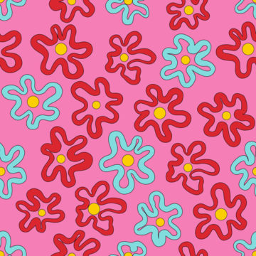 Custom Fabric 'Bloomin Squiggles Red and Blue on Pink' by Winter Bloom Designs