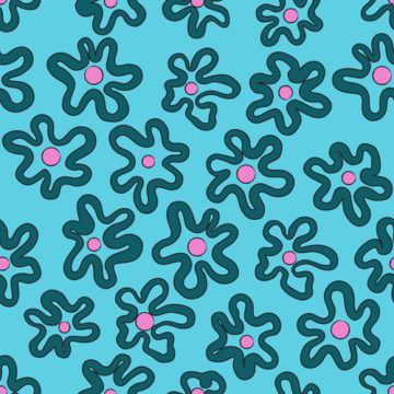 Custom Fabric 'Bloomin Squiggles Teal on Blue' by Winter Bloom Designs