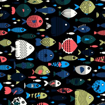 Custom Fabric 'All The Fish in the Sea Green' by Booboo Collective by Daniela Casadio