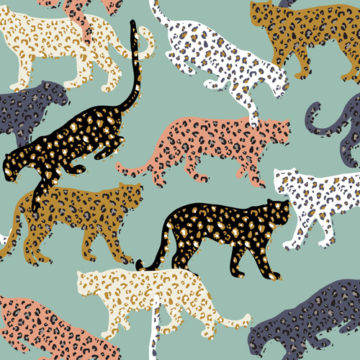 Custom Fabric 'Africa Leopards Aqua' by Booboo Collective by Daniela Casadio