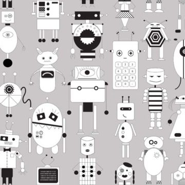 Custom Fabric 'Robot Party Baby Grey' by Booboo Collective by Daniela Casadio