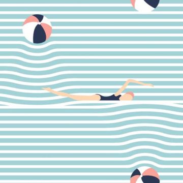 Custom Fabric 'Seaside Stripy Beach Balls and Babes Aqua' by Booboo Collective by Daniela Casadio