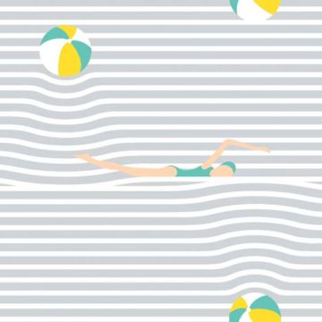 Custom Fabric 'Seaside Stripy Beach Balls and Babes Grey' by Booboo Collective by Daniela Casadio
