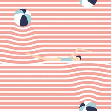 Custom Fabric 'Seaside Stripy Beach Balls and Babes Pink' by Booboo Collective by Daniela Casadio