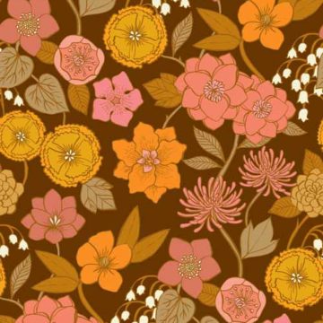 Custom Fabric 'Botanical Blooms Gold Brown' by Cecilia Mok