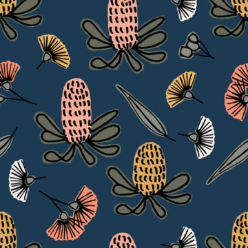 Custom Fabric 'Botanical Navy' by Indigo Thread