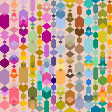 Multicoloured geometric shapes hanging in overlapping vertical lines. Artwork for custom fabric printing.