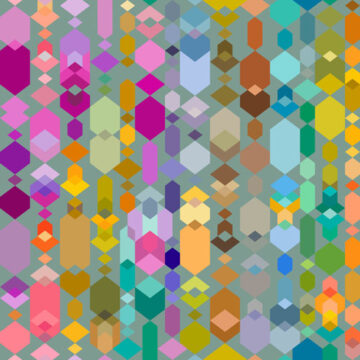 Multicoloured geometric shapes hanging in overlapping vertical lines. Artwork for custom fabric printing.