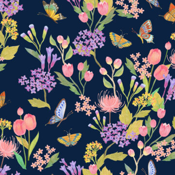 Custom Fabric 'Butterfly Garden Prussian' by Cecilia Mok