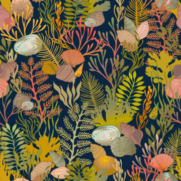 Custom Fabric 'Seashells and Sea Dreams Kelp Green' by Cecilia Mok