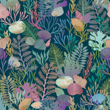 Custom Fabric 'Seashells and Sea Dreams Purple' by Cecilia Mok