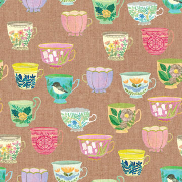 Custom Fabric 'Vintage Tea Cups Linen' by Cecilia Mok