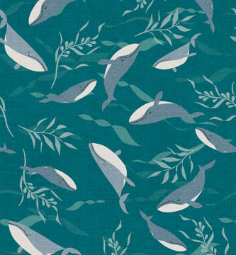 Custom Fabric 'Whale Dreaming Aegean' by Cecilia Mok