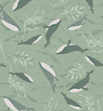 Custom Fabric 'Whale Dreaming Sage' by Cecilia Mok