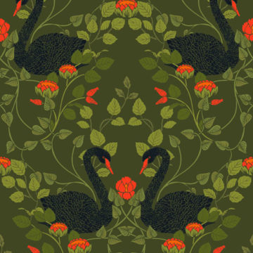 Custom Fabric 'Black Swans Forest' by Cecilia Mok