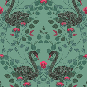 Custom Fabric 'Black Swans Jade' by Cecilia Mok