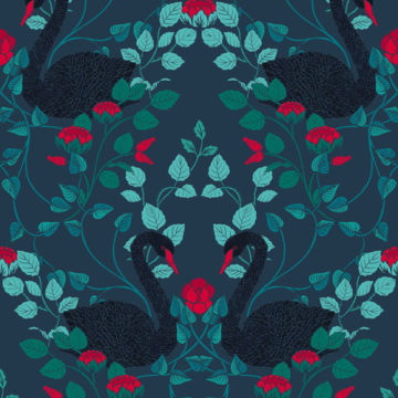 Custom Fabric 'Black Swans Midnight' by Cecilia Mok