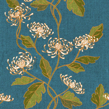 Custom Fabric 'Chrysanthemum Nouveau Leaf' by Cecilia Mok