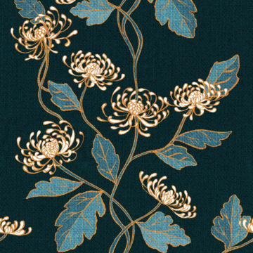 Custom Fabric 'Chrysanthemum Nouveau Prussian' by Cecilia Mok