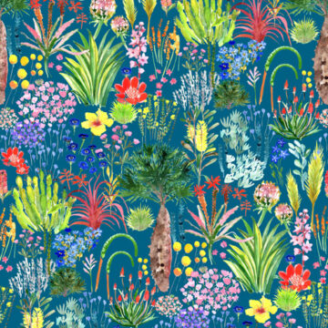 Custom Fabric 'Coastal Garden Peacock' by Rachael King