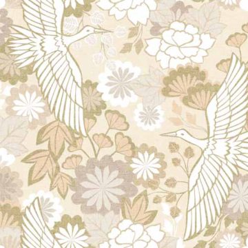 Custom Fabric 'Cranes and Chrysanthemums Cream' by Cecilia Mok