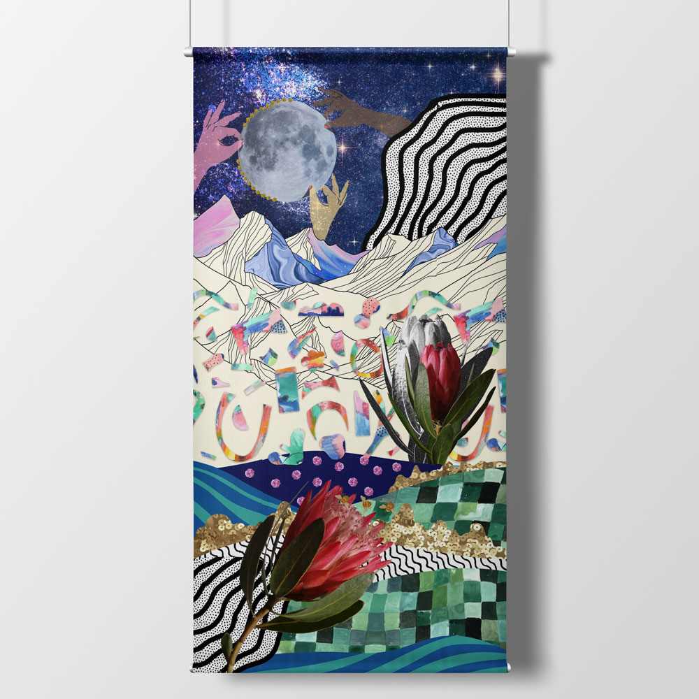 long custom printed art banner with a collage design