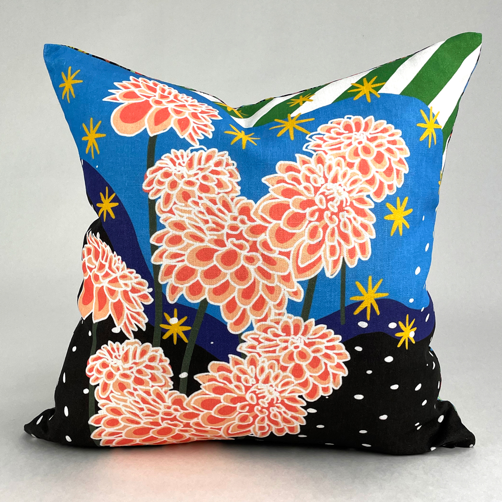 full cover digital textile printed cushion with bright floral print