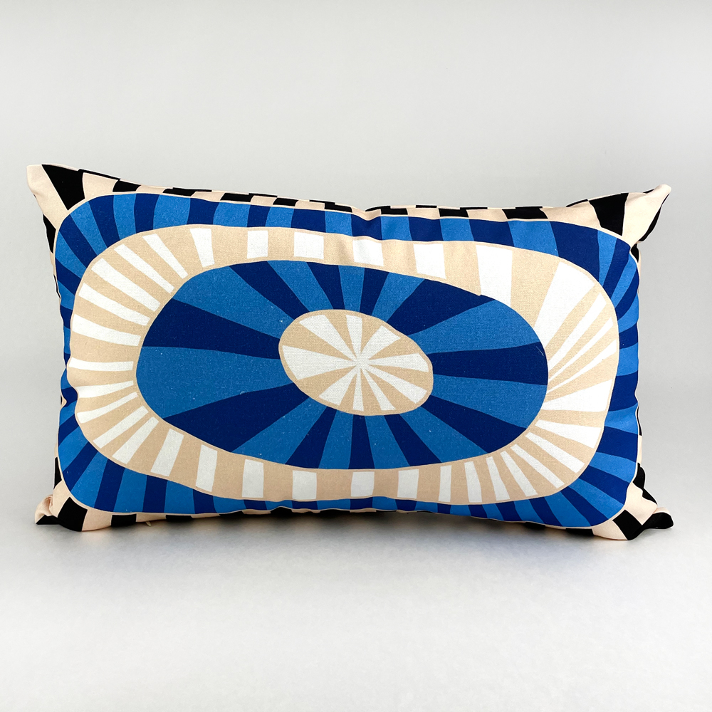 Custom Printed rectangle cushion featuring a midcentury modern pattern.