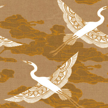 Custom Fabric 'Egrets Antique Gold' by Cecilia Mok