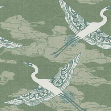 Custom Fabric 'Egrets Antique Green' by Cecilia Mok