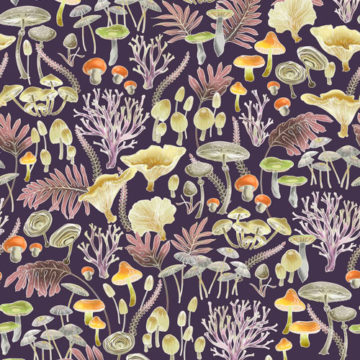 Custom Fabric 'Australia Fungi Aubergine' by Eloise Short Design