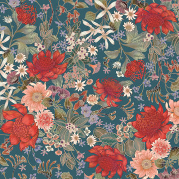 Custom Fabric 'Australian Bouquet Teal' by Eloise Short Design