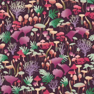 Custom Fabric 'Fungi Silhouette Raspberry' by Eloise Short Design