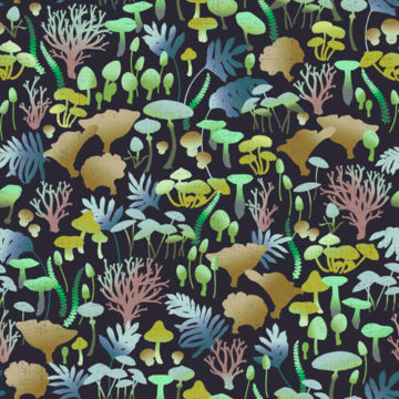 Custom Fabric 'Fungi Silhouette Steel' by Eloise Short Design