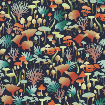 Custom Fabric 'Fungi Silhouette Green' by Eloise Short Design