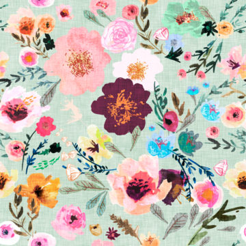 Custom Fabric 'Burst into Bloom Mint' by Esther Fallon Lau 