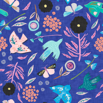 Custom Fabric 'Folk Birds Blue' by Esther Fallon Lau 