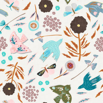 Custom Fabric 'Folk Birds White' by Esther Fallon Lau 