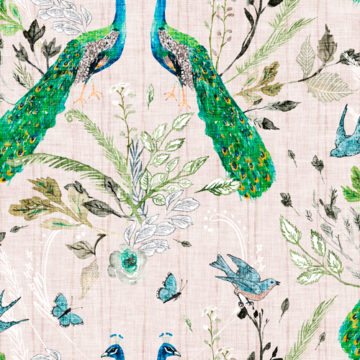 Custom Fabric 'La Boheme Peacock Chinoiserie Blush' by Esther Fallon Lau 