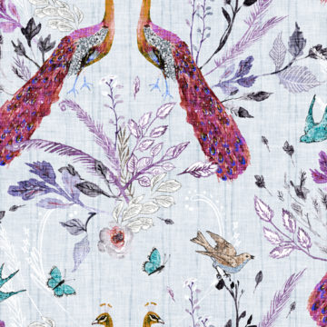 Custom Fabric 'La Boheme Peacock Chinoiserie Purple' by Esther Fallon Lau 