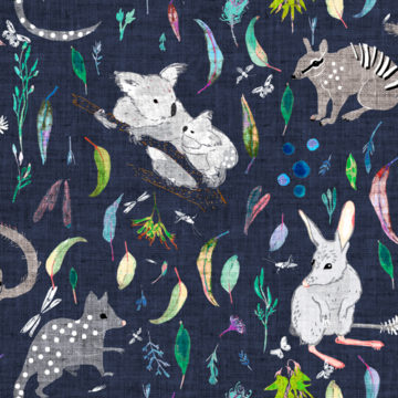 Custom Fabric 'Marsupials Navy' by Esther Fallon Lau 